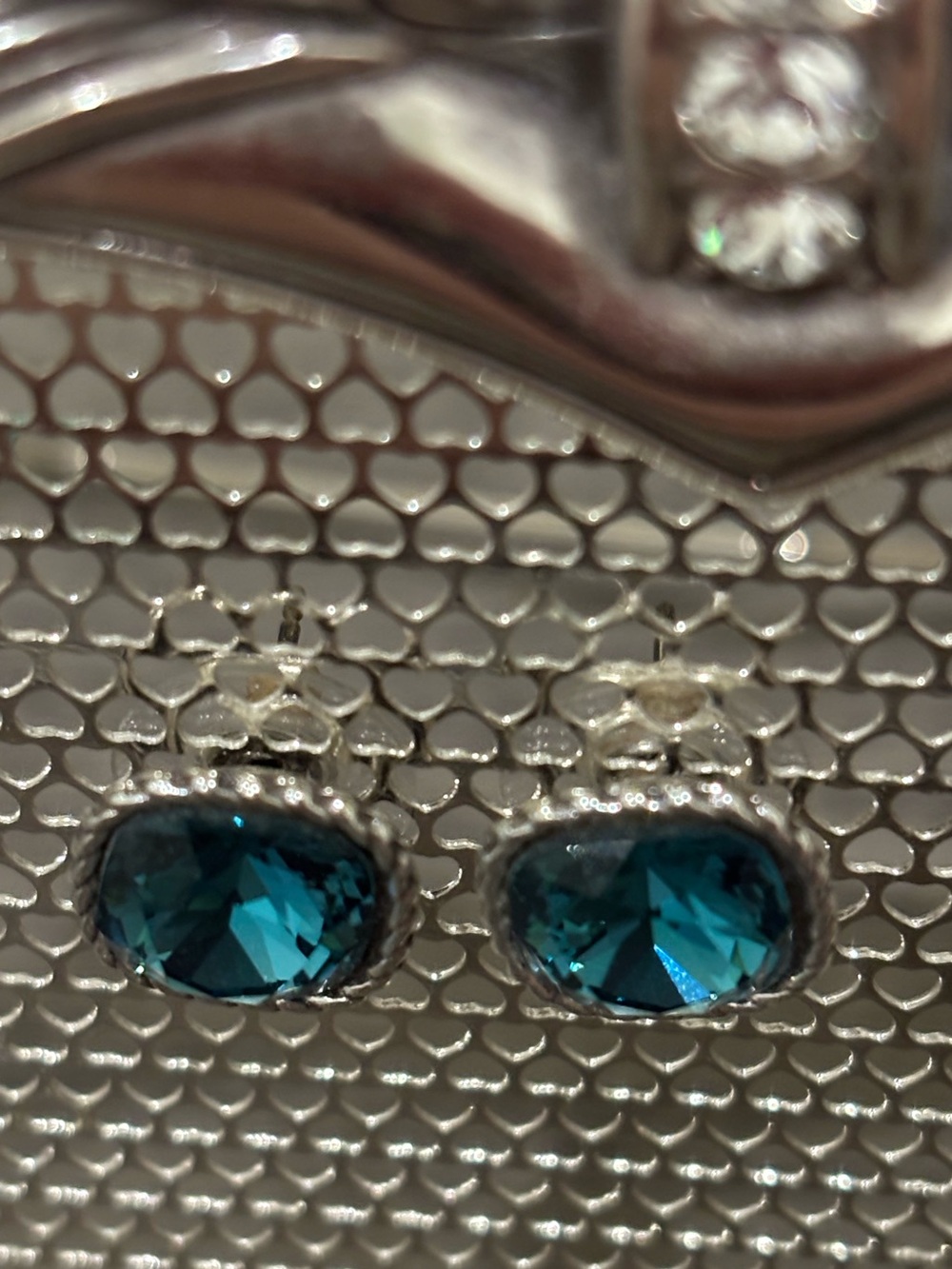 Brighton Silver Rope-Edge Teal Crystal Stud Earrings - Picture 3 of 4